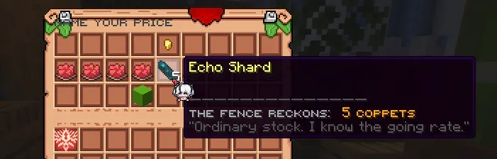 The Fence appraising an Echo Shard at 5 coppets